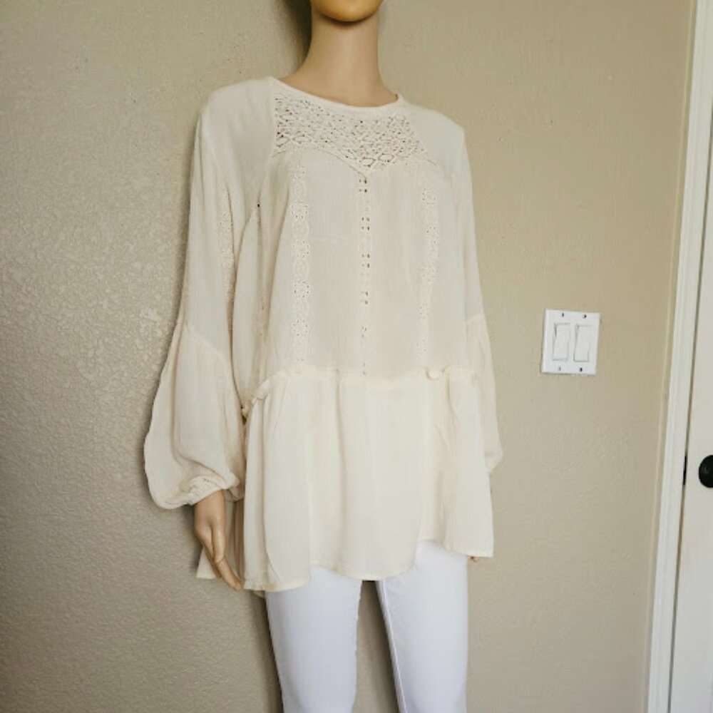 Adiva Women’s Ivory Ruffle Blouse Rayon Long Sleeve Top Size M
